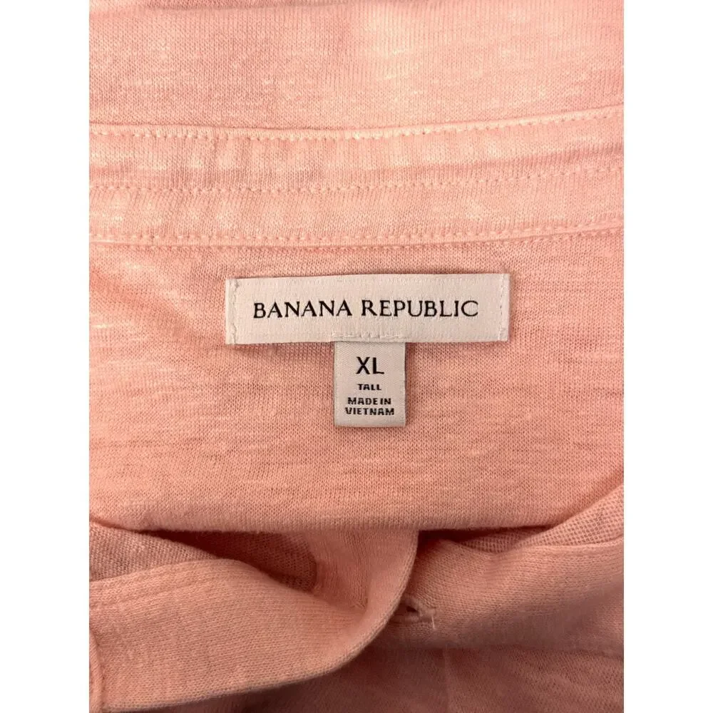 Banana Republic Polo Shirt XL Tall Mens Linen Jersey Knit Light Pink Resort